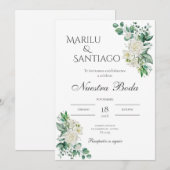 Sage Green Floral bruiloft uitnodiging Spaanse nat (Voorkant / Achterkant)