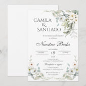 Sage Green Floral bruiloft uitnodiging Spaanse nat (Voorkant / Achterkant)