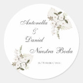 Sage Green Floral bruiloft uitnodiging Spaanse nat Ronde Sticker (Voorkant)