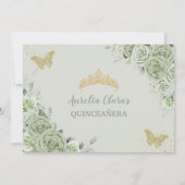 Sage Green Floral Butterflies Quinceañera Foto Bedankkaart (Achterkant)