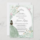 Sage Green Floral Butterflies Quinceañera Kaart (Voorkant)