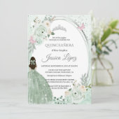 Sage Green Floral Butterflies Quinceañera Kaart (Staand voorkant)