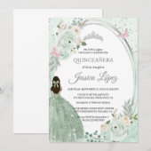 Sage Green Floral Butterflies Quinceañera Kaart (Voorkant / Achterkant)