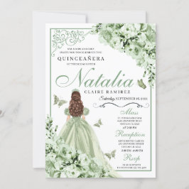 Sage Green Floral Butterflies Quinceanera Kaart