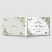 Sage Green Floral Butterflies Silver Quinceañera Gastenboek (Volledig)