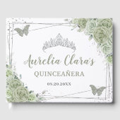 Sage Green Floral Butterflies Silver Quinceañera Gastenboek (Voorkant)