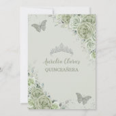 Sage Green Floral Butterflies Silver Quinceañera Kaart (Achterkant)