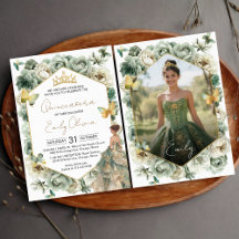 Sage Green Floral Butterfly Photo Quinceañera