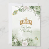 Sage Green Floral Butterfly Princess Mis Quince Kaart (Achterkant)
