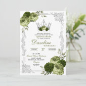 Sage Green Floral Butterfly Quinceanera Kaart (Staand voorkant)