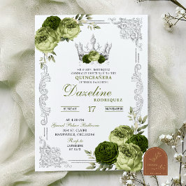 Sage Green Floral Butterfly Quinceanera Kaart