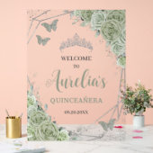 Sage Green Floral Butterfly Quinceañera XV Welkom Acryl Bord (Huwelijk)