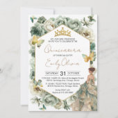 Sage Green Floral Butterfly Tiara Quinceañera Kaart (Voorkant)