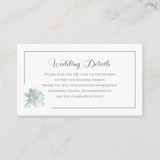 Sage Green Floral Calligraphy QR Info Wedding Informatiekaartje (Voorkant)