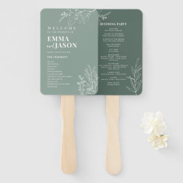 Sage Green Floral Ceremony Programme Hand Fan Handwaaier