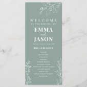 Sage Green Floral Ceremony Programme Menu (Voorkant)