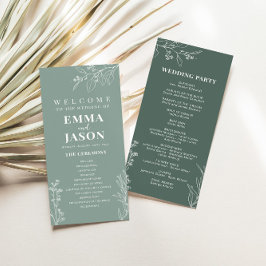 Sage Green Floral Ceremony Programme Menu