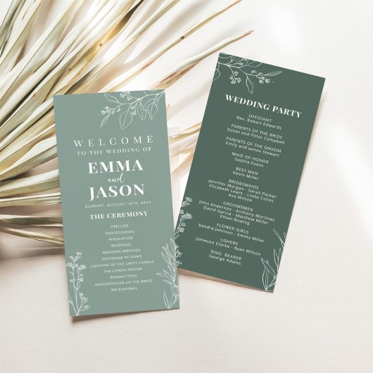 Sage Green Floral Ceremony Programme Menu