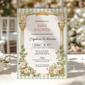 Sage Green Floral Cherub Baby Shower  Kaart