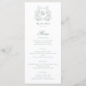 Sage Green Floral Crest Monogram Elegante Huwelijk Menu (Voorkant)