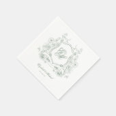 Sage Green Floral Crest Monogram Elegante Huwelijk Servet (Hoek)