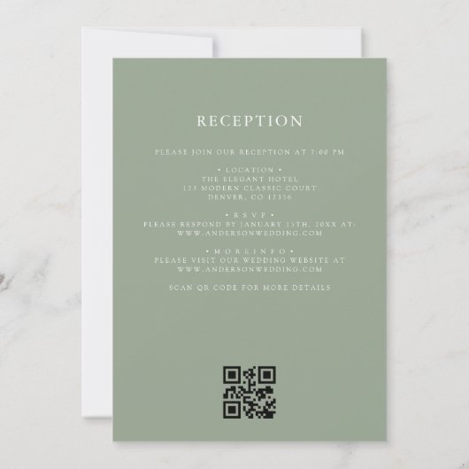 Sage Green Floral Crest Monogram Huwelijk QR Code Kaart (Achterkant)