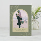 Sage Green Floral Custom Add Photo Lijst Weddensch Bedankkaart (Staand voorkant)