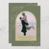 Sage Green Floral Custom Add Photo Lijst Weddensch Bedankkaart (Voorkant / Achterkant)