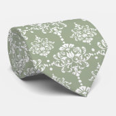 Sage Green Floral Damask Pattern Groomsmen Wedding Stropdas (Opgerold)