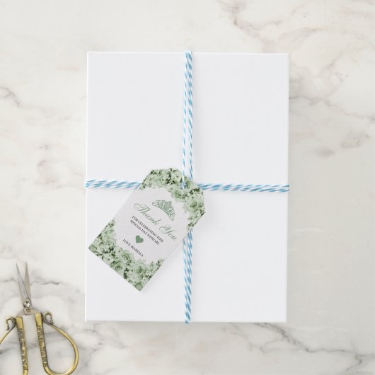 Sage Green Floral Dank je Labels Cadeaulabel (Met Touw)