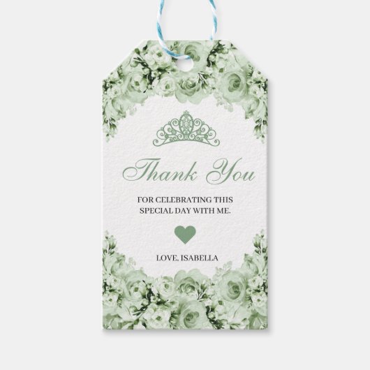 Sage Green Floral Dank je Labels Cadeaulabel (Voorkant)