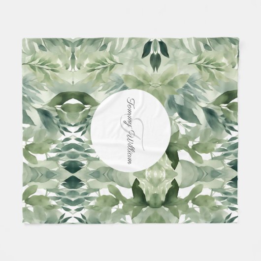 Sage Green Floral Elegant Fleece Deken (Voorkant (Horizontaal))