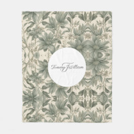 Sage Green Floral Elegant Fleece Deken