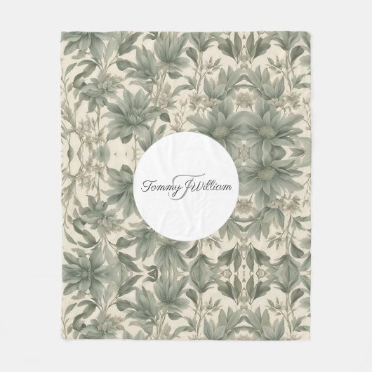 Sage Green Floral Elegant Fleece Deken (Voorkant)