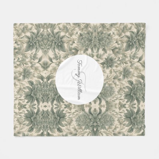 Sage Green Floral Elegant Fleece Deken (Voorkant (Horizontaal))