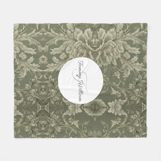 Sage Green Floral Elegant Fleece Deken (Voorkant (Horizontaal))