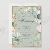 Sage Green Floral Elegant Gold Waterverf Wedding Kaart (Voorkant)