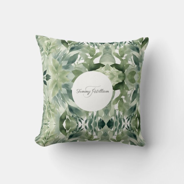 Sage Green Floral Elegant Kussen (Voorkant)