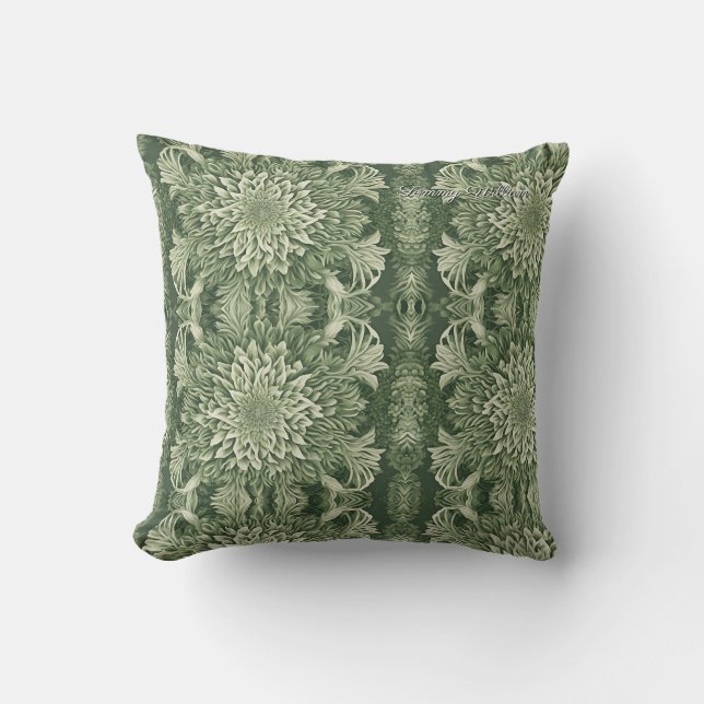 Sage Green Floral Elegant Kussen (Voorkant)