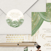 Sage Green Floral Elegant Quinceanera Ronde Sticker