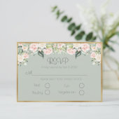 Sage Green Floral Elegant Script Weddding RSVP Kaartje (Staand voorkant)