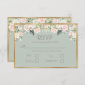 Sage Green Floral Elegant Script Weddding RSVP Kaartje (Voorkant / Achterkant)
