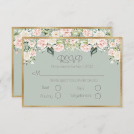 Sage Green Floral Elegant Script Weddding RSVP Kaartje
