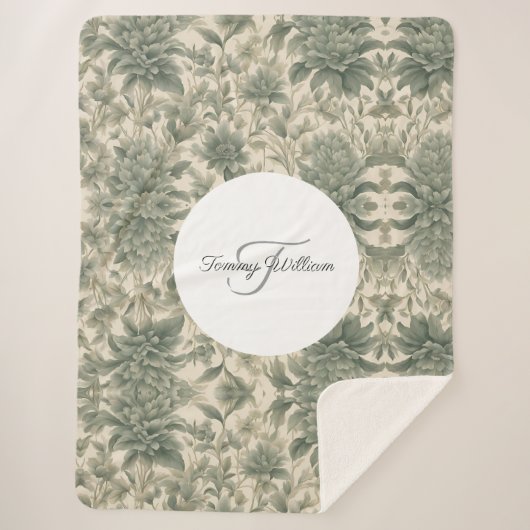 Sage Green Floral Elegant Sherpa Deken (Voorkant)