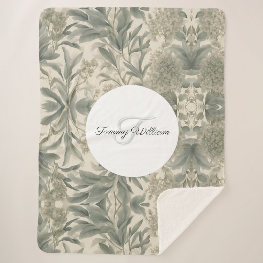 Sage Green Floral Elegant Sherpa Deken (Voorkant)