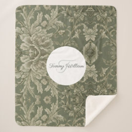 Sage Green Floral Elegant Sherpa Deken