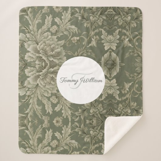 Sage Green Floral Elegant Sherpa Deken (Voorkant)