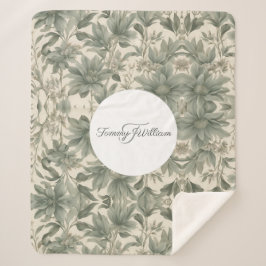 Sage Green Floral Elegant Sherpa Deken