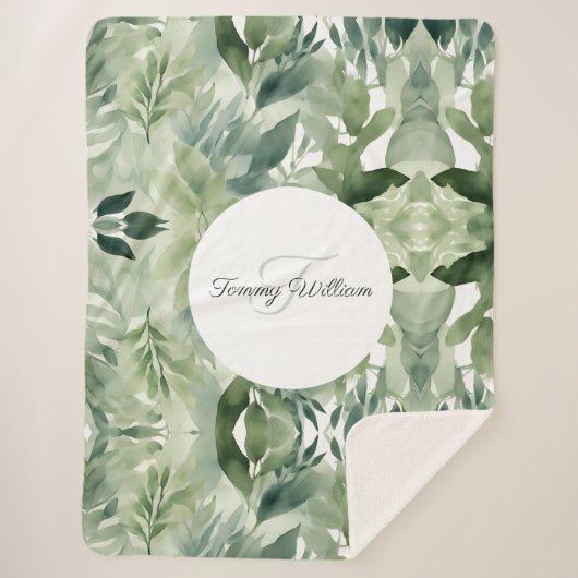 Sage Green Floral Elegant Sherpa Deken (Voorkant)