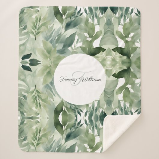 Sage Green Floral Elegant Sherpa Deken (Voorkant)